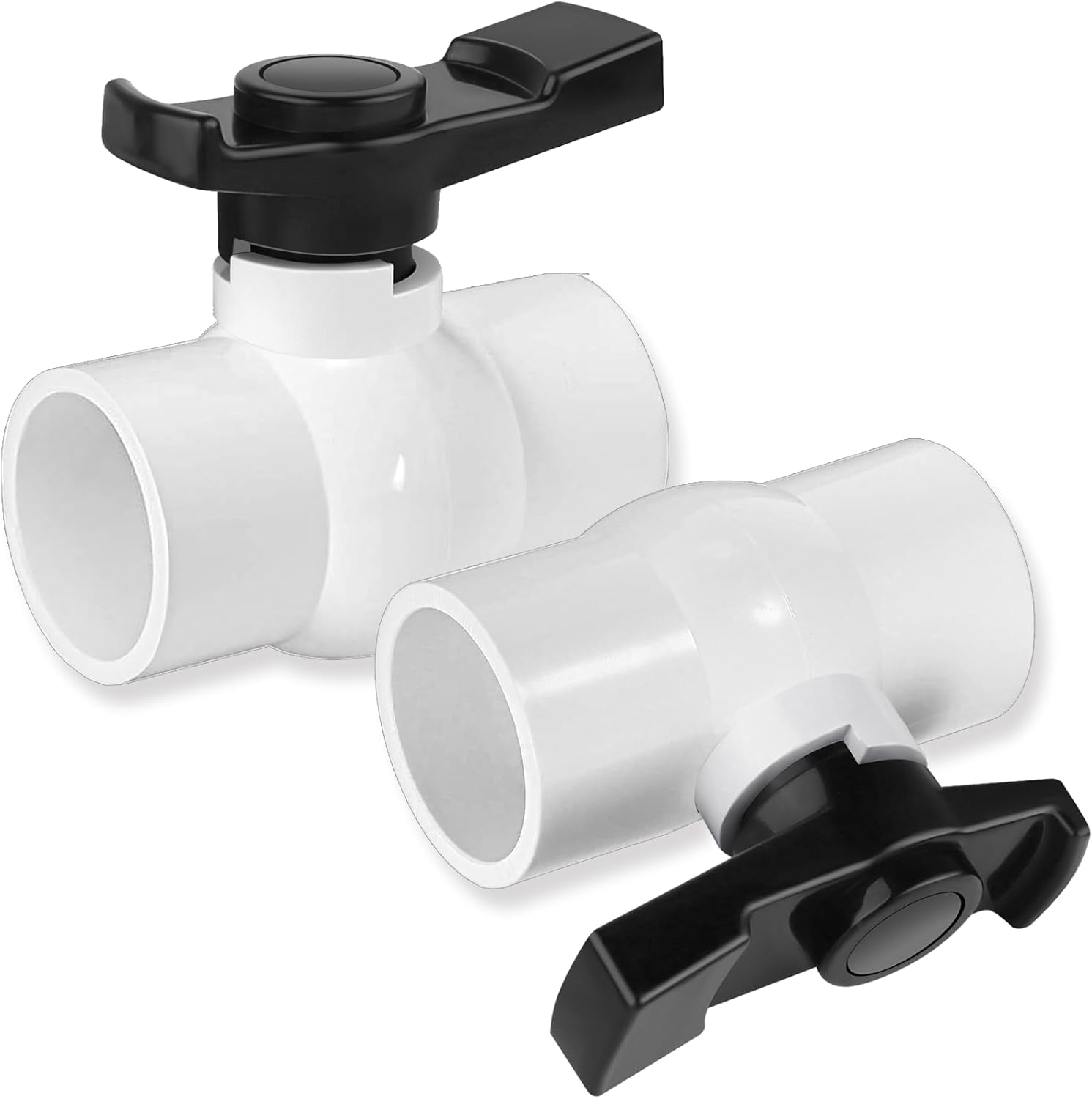 FANOVO 2 inch PVC Ball Valve, 2pcs Slip PVC Shut Off Water Valves with Double Socket Full Flow Port, Schedule 40 Plastic Control Valve, Using for Commercial、Swimming Pool, Irrigation System